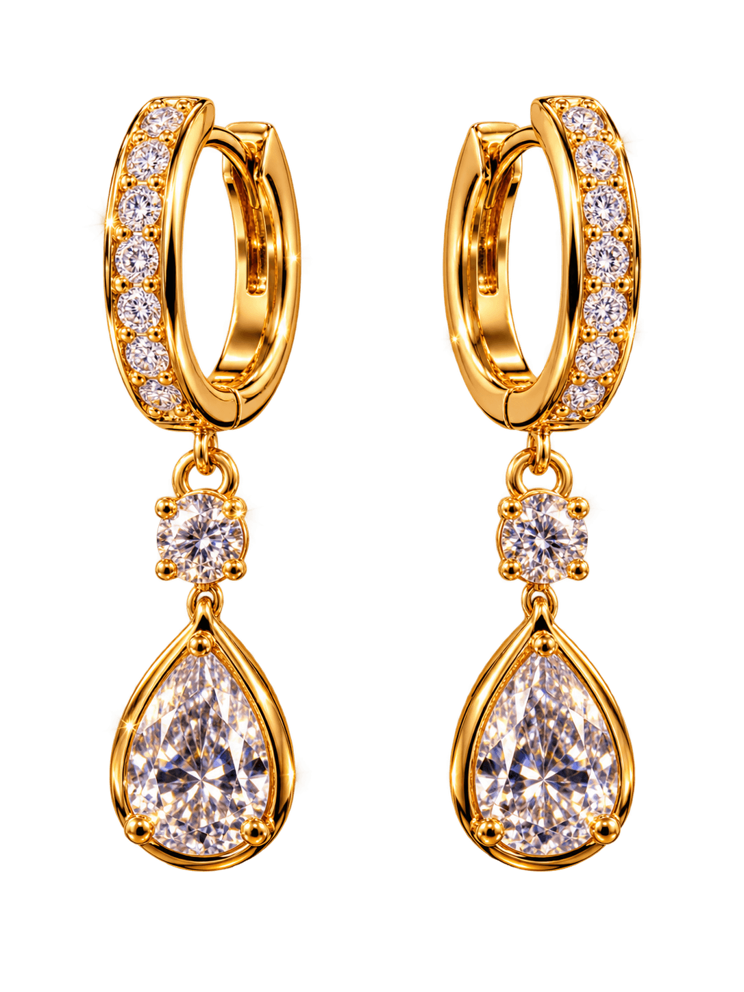18K gold drop earrings with pear-cut diamonds