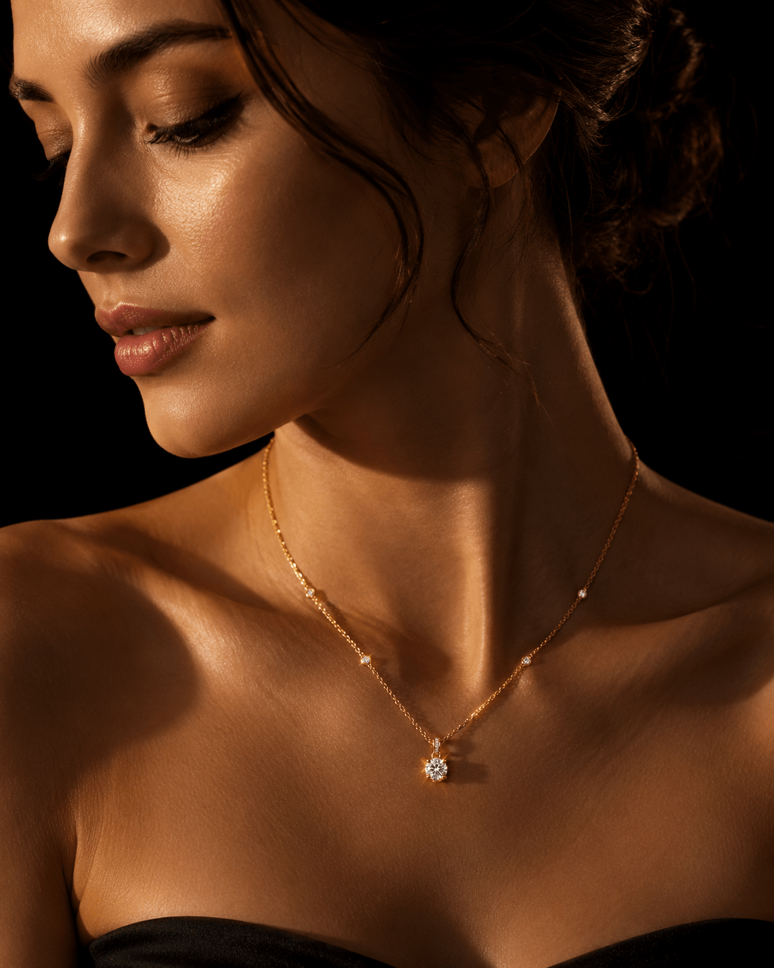 Editorial portrait wearing the necklace
