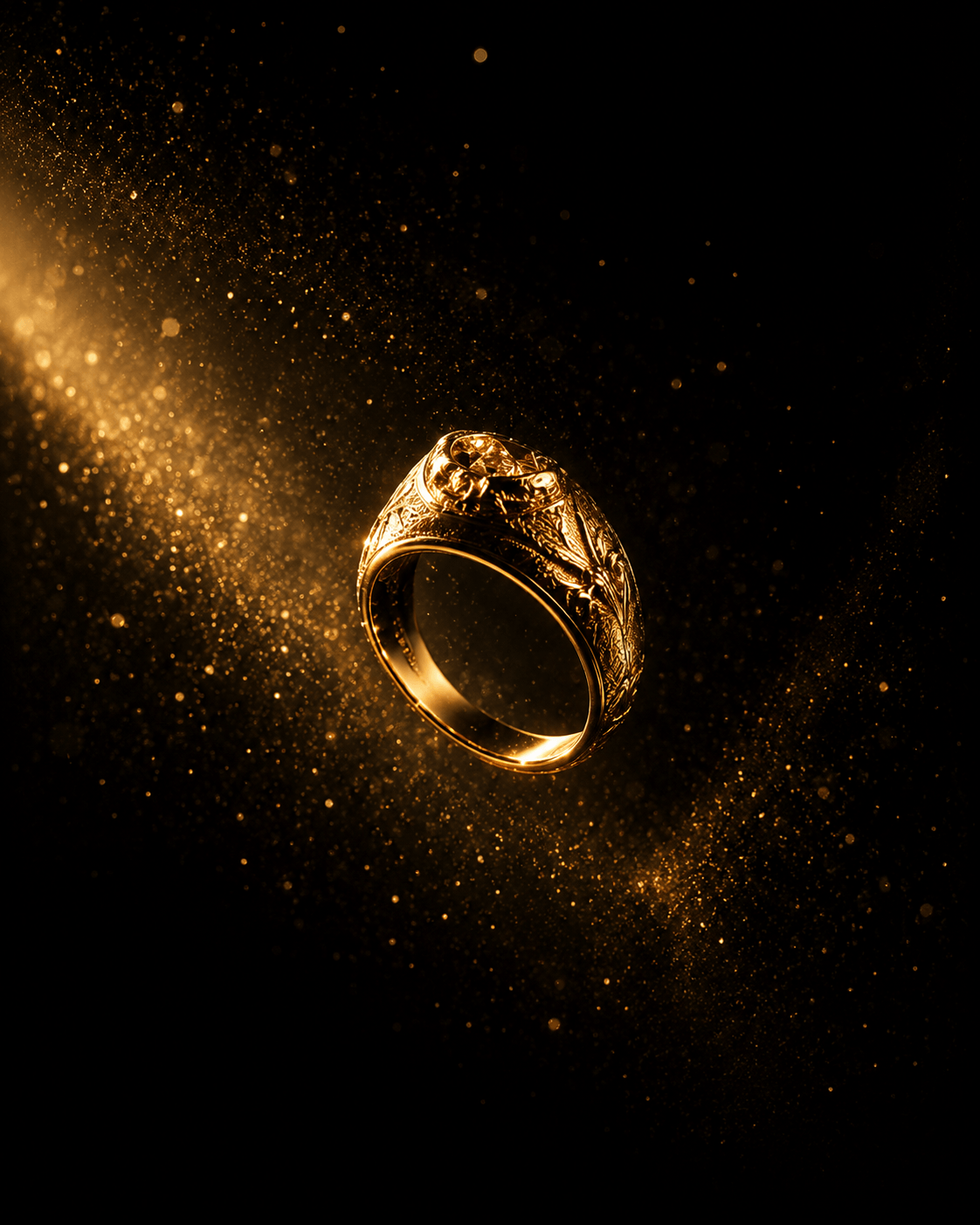 Ring suspended in golden particle field