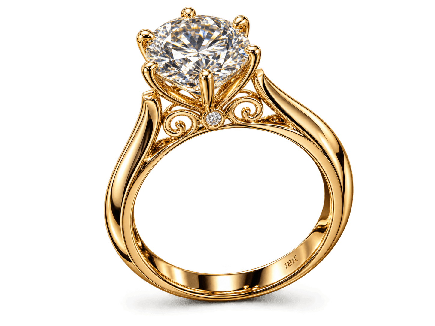Finished custom 18K gold ring, ornate gallery