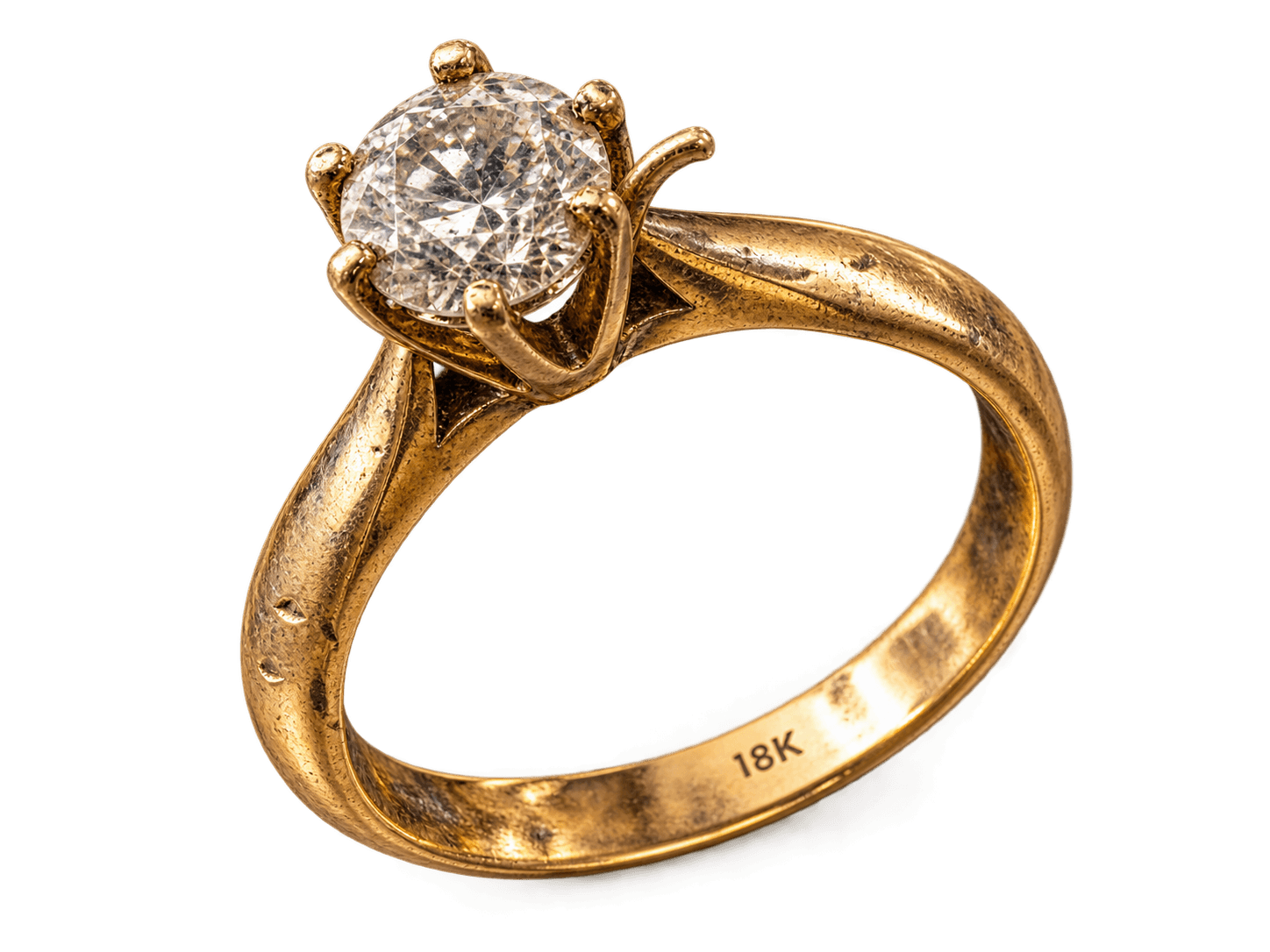 Aged 18K ring showing wear before restoration